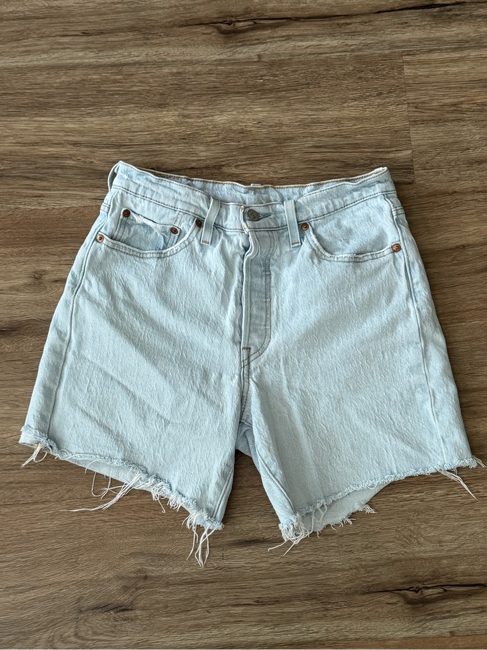 Levi's Light Blue Frayed Hem Denim Shorts